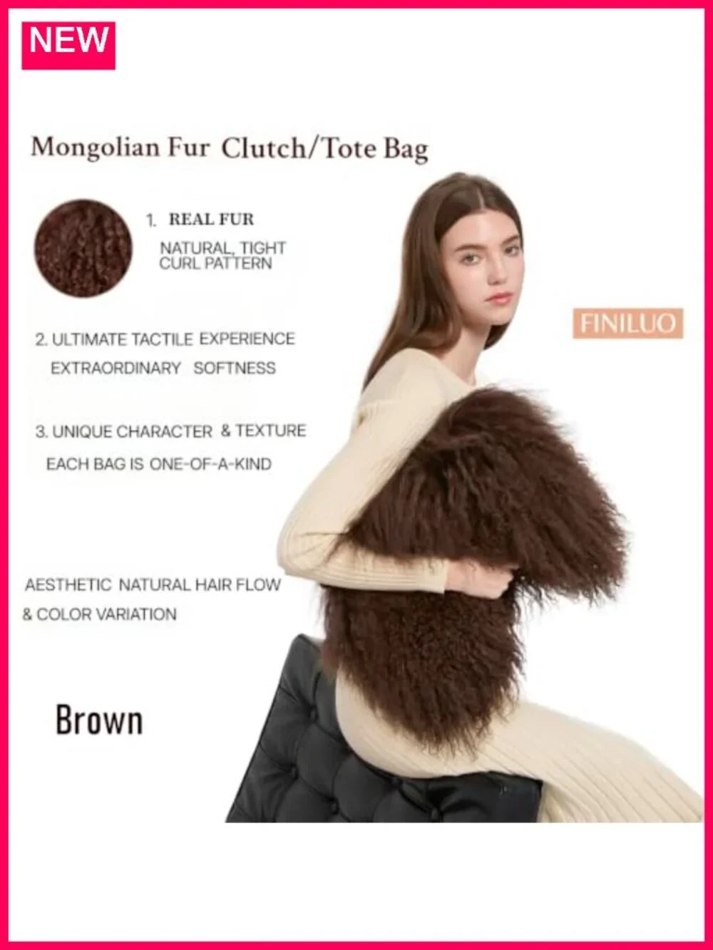 Women Luxury Real Curly Mongolian Lamb Fur Purse